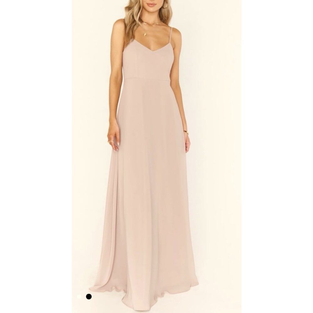Show Me Your Mumu Faith Maxi Bridesmaid Formal Dress Soft Beige Chiffon NWT S